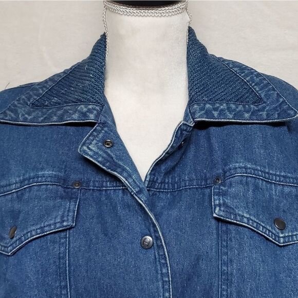 RARE Vintage 1970s Etienne Aigner Blue Tapered Sleeve Filled Puffer Denim Jacket - Picture 3 of 13